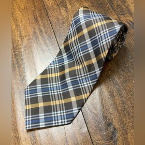 HERMOSO 100% Silk Tie Men’s Striped Criss-Cross Brown Blue Necktie
